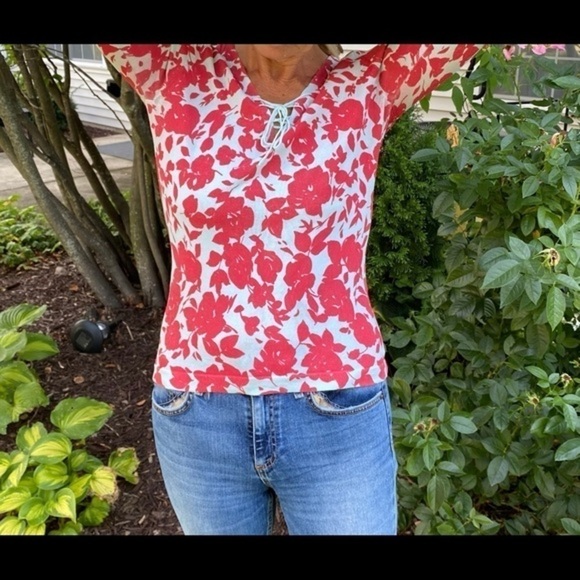 Caryn Vallone Blue and Red Long Sleeve Top - Picture 6 of 9